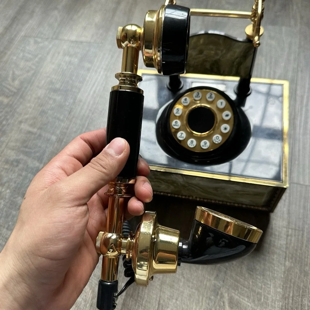 Vtg Marble Onyx Alabaster Rotary Telephone Dial Phone w/ Double Bells Untested - Picture 5 of 13